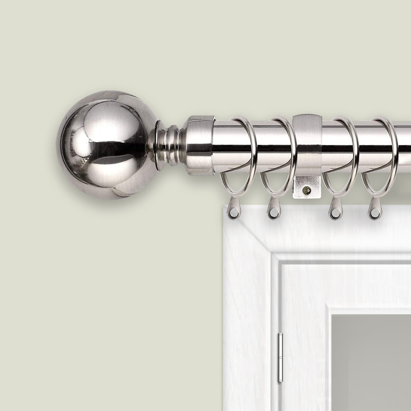 Plain Metal Ball Extendable Single Curtain Rod /Pole, Chrome, 160-300 Cm