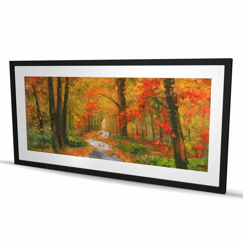 «Autumn Trail - Landscape», reproduction encadrée avec passe-partout contemporain, Noir