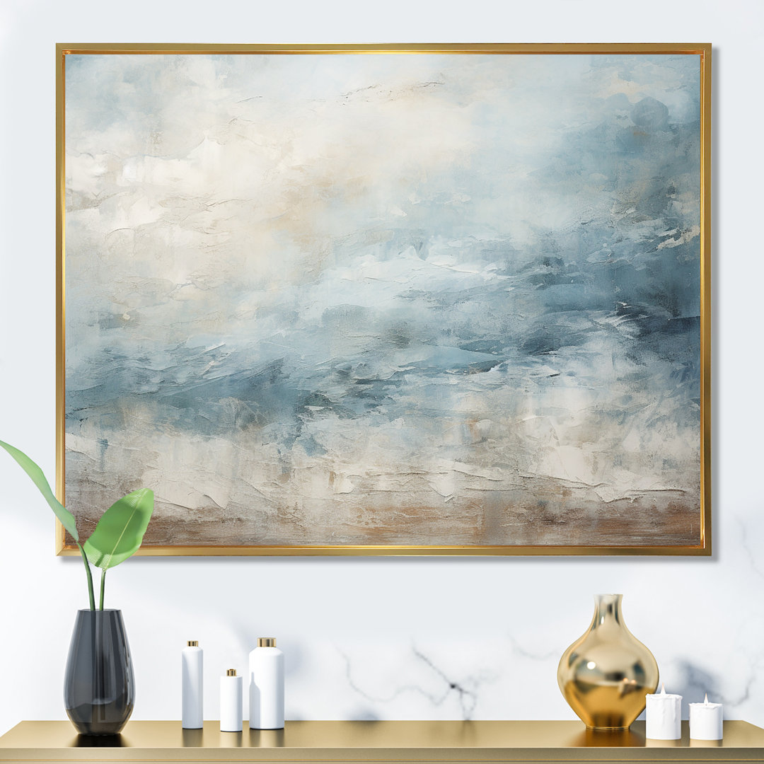 Beige Blue Ocean Storm I - Abstract Shapes Canvas Print Wall Art Design Art Overall 