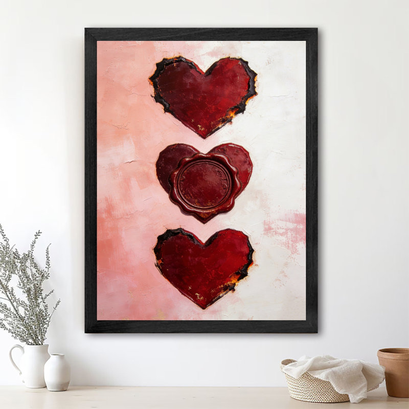 Art mural encadré noir sur fond rose, impressions sur le thème de la Saint-Valentin, H 11 po x l 9 po