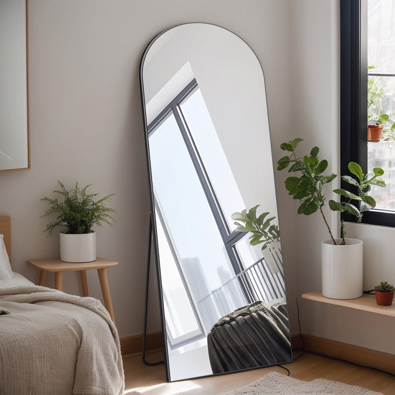 Wooden Full-Length Mirror With Stand, Black, 71" x 31"