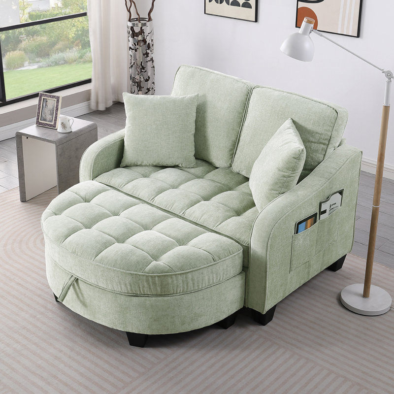 Chenille 2-seater Sofa, Double Sofa Chaise Longue, Cyan