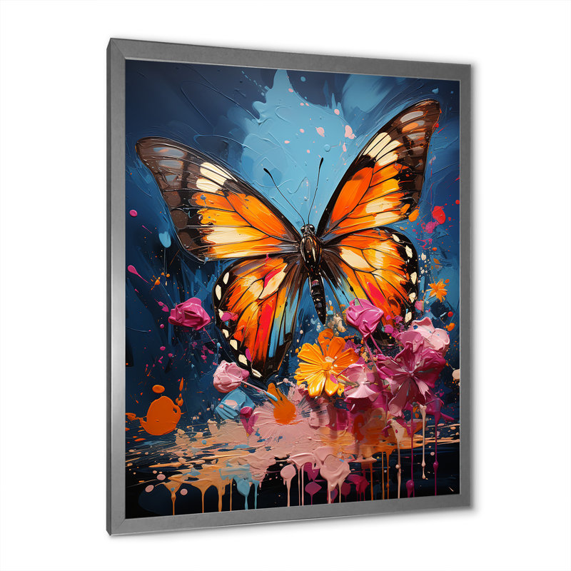 Papillon Pop Art Papilio sur toile, H 32 po x l 16 po x P 1 po, Cadre simple argenté