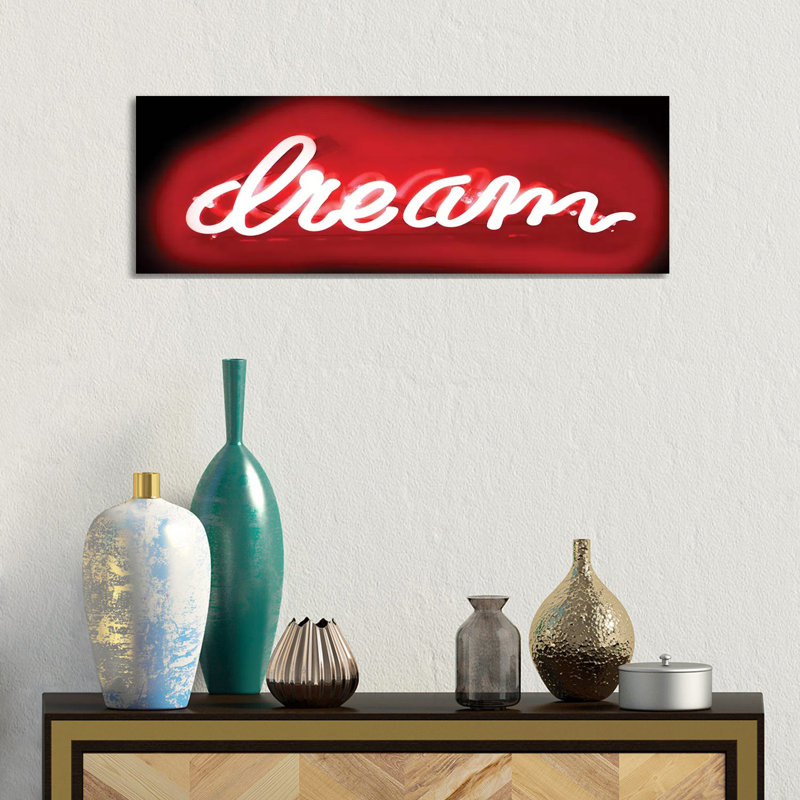 Neon Dream Red On Black by Hailey Carr - Wrapped Canvas Panoramic Print, 30.48 cm H x 91.44 cm W x 1.91 cm D