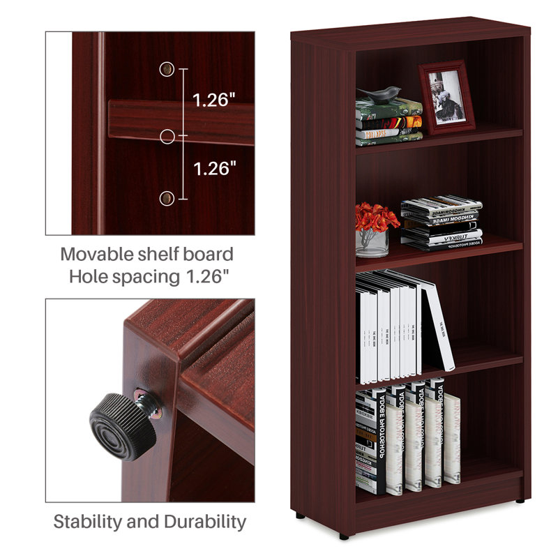 Meydan Standard Bookcase, Mahogany, (4 Shelves) 55.9” H x 24.5” W x 12” D