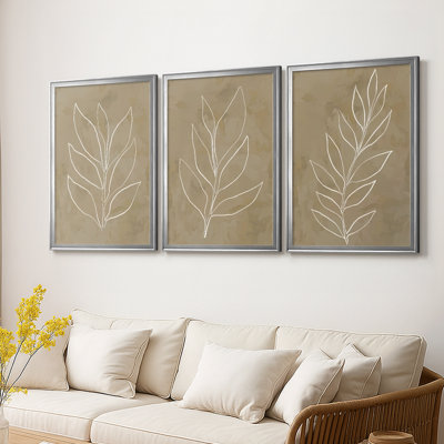 Leaf Line Art I - Toile tendue avec châssis sur mesure - 3 pièces