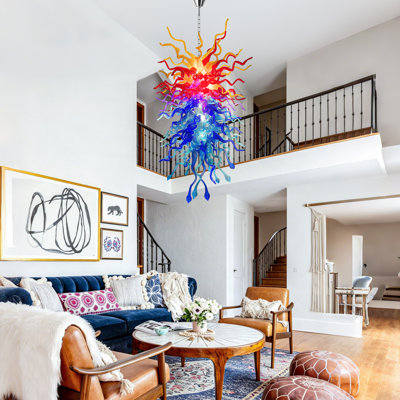 Lustre en verre soufflé à la main multicolore de style Murano avec ampoules DEL