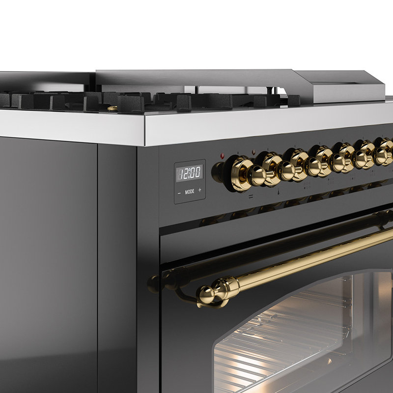ILVE Nostalgie II Series 48 inch Dual Fuel Range with 5 Sealed Burners, Griddle, Frenchtop (Glass Door), Liquid Propane