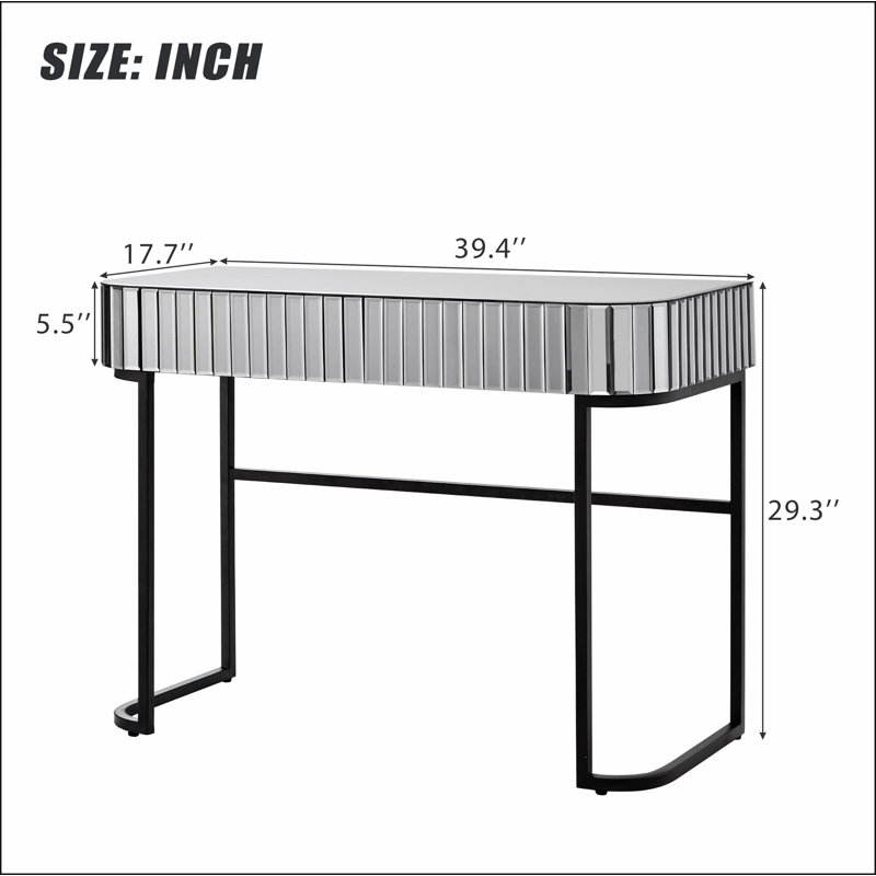 39" Mirrored Makeup Vanity Table with Stainless Steel Base, Mirrored Console Dressing Table with 2 Drawers,Versatile Desk for Bedroom and Office