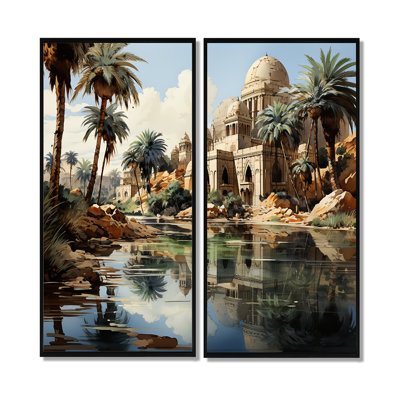 Égypte, reflets du Nil - Ensemble de 2 reproductions d'art multicolores sur toile