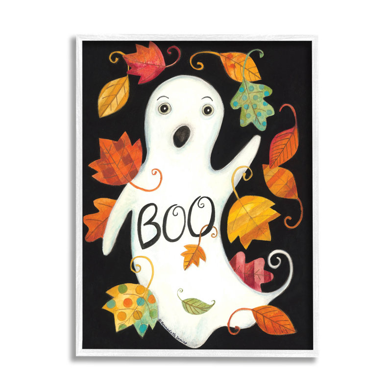 Motif fantôme rétro Boo à -135, H 20 po x l 16 po x P 1,5 po, Giclée encadrée blanc bord de mer