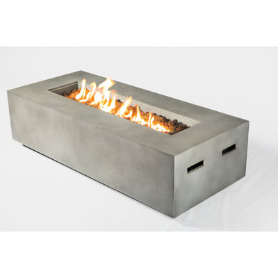 Concrete Propane Fire Pit Table - Modern Design, Concealed Tank Storage In Cream Creamy Fireplace Powered, Adjustable Flame Color