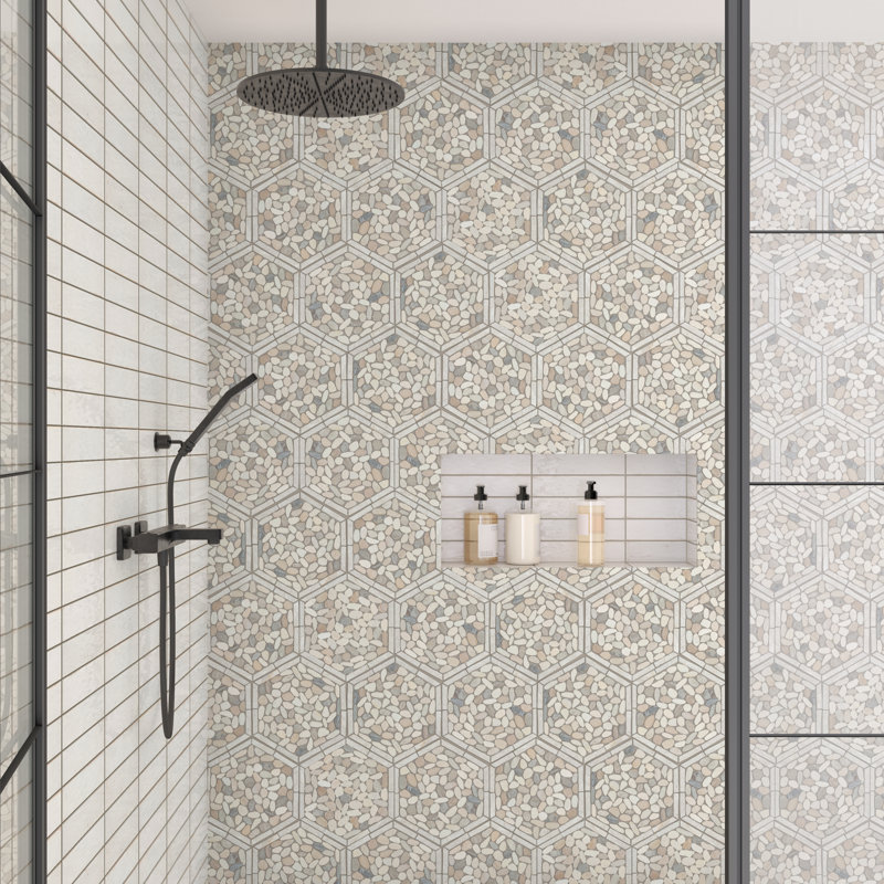 Daltile Pebble Oasis Natural Stone Framed Hexagon Pebble Mosaic 11" x 10" (11 PC per Carton) (10.88 SQFT per Carton)