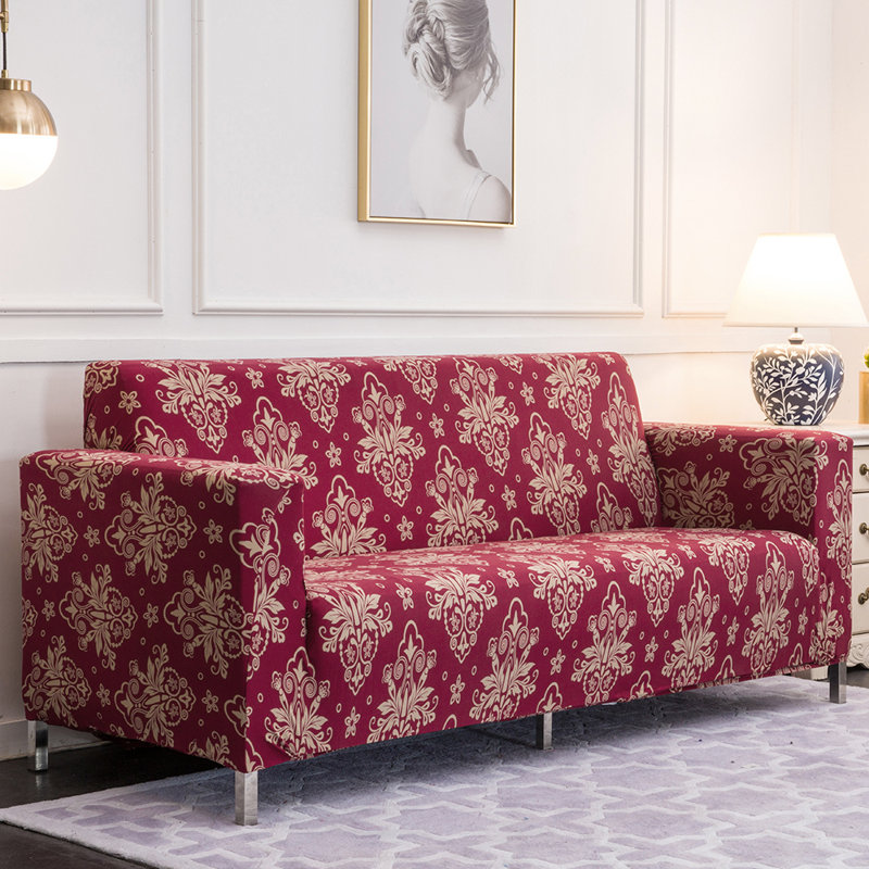 Protecteur de mobilier pour canapé à housse extensible à imprimé moderne spandex, Rouge