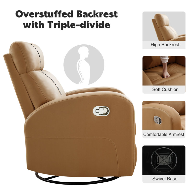 Siru 30.3'' Faux Leather Swivel Reclier Chair, Brown