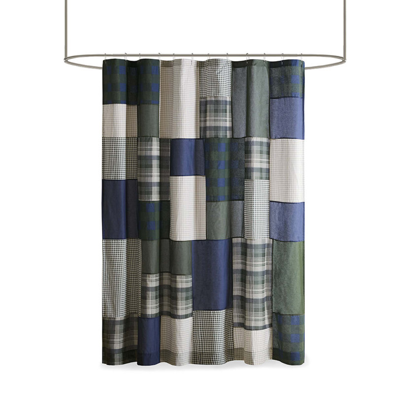 Rideau de douche 100% coton, Vert / bleu