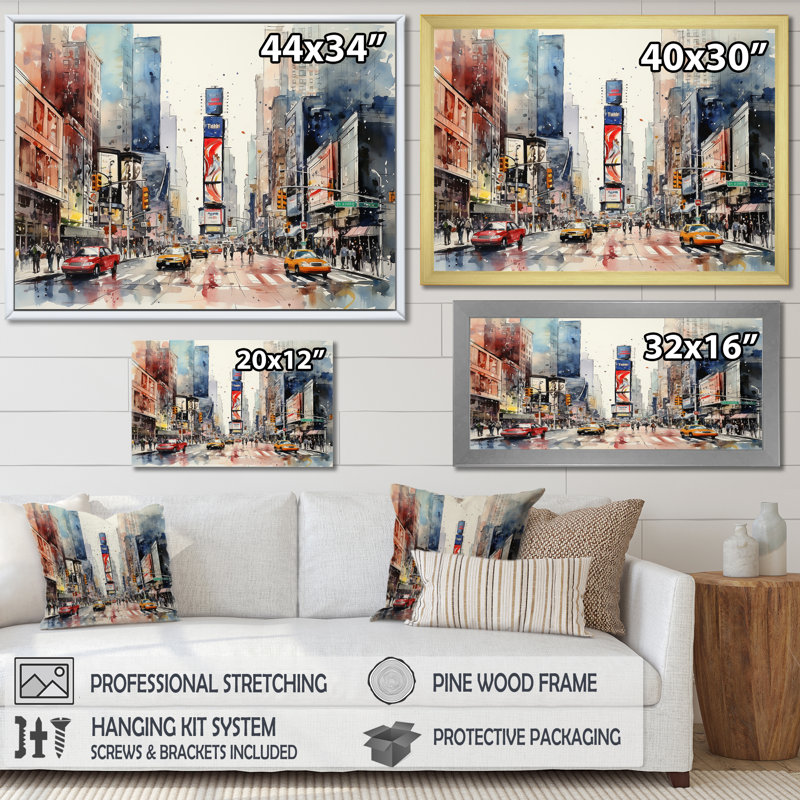 Times Square New York Cityscape II - Art mural de la ville de New York, Toile tendue, H 24 po x l 32 po x P 1 po