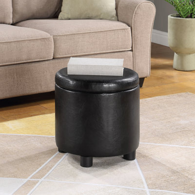 Repose-pieds de rangement rond en similicuir de 15,75 po avec couvercle réversible Ahl Arsy