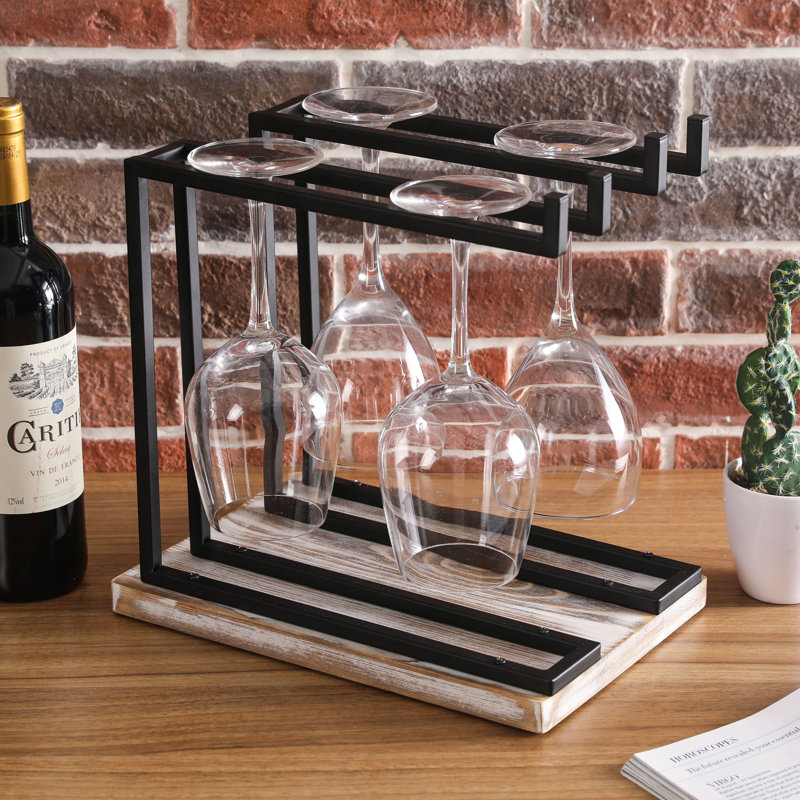 Metal Tabletop Wine Glass Rack in Black/Dark Brown, White Wash