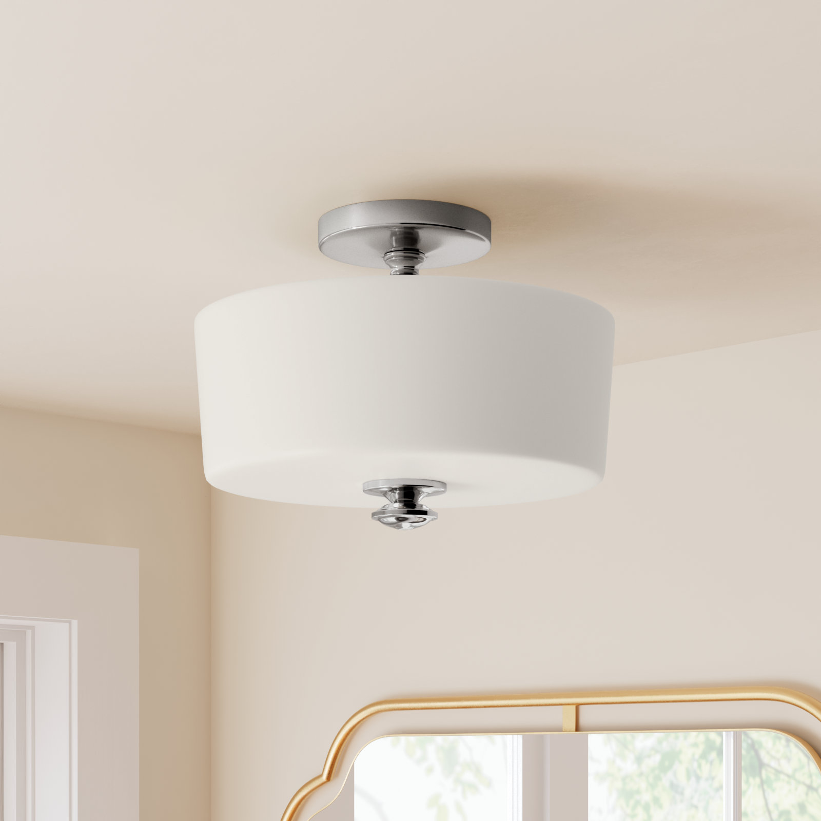 Nula 2 Light Glass Semi Flush Mount, Polished Nickel