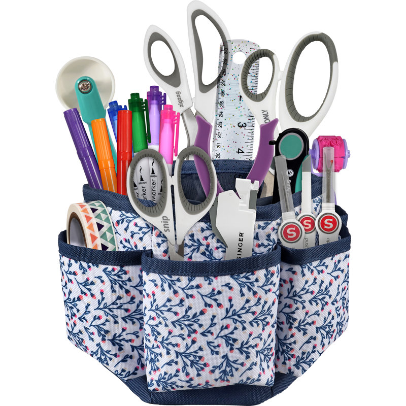 SINGER Sewing Storage Organizer Desktop Spinner, Navy Floral Print