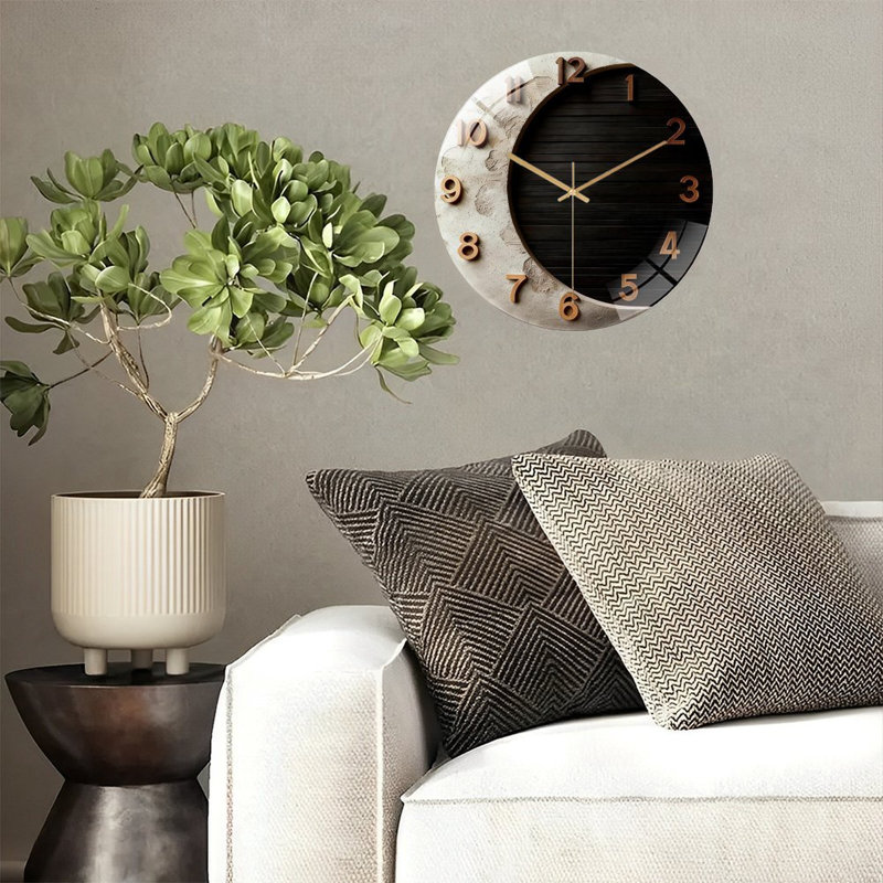 Horloge murale 12 po ronde en verre trempé avec mouvement à quartz silencieux, Noir