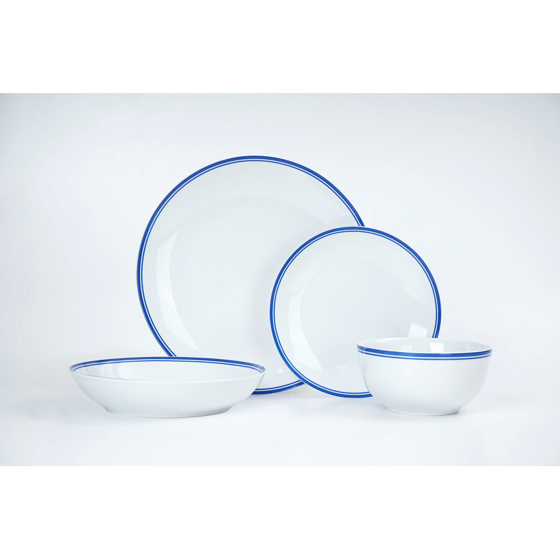 Waterside 16pc St Ives Porcelain Dinner Set, White/Blue