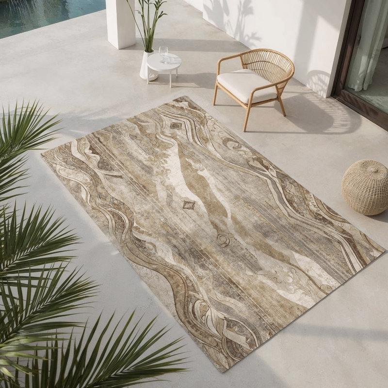 Tapis intérieur et extérieur Wisps Of Warmth, Rectangulaire 3 pi x 5 pi