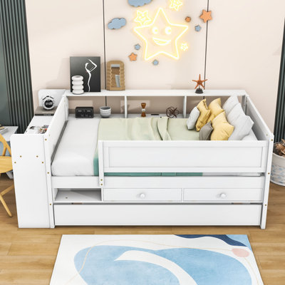 Joset Twin Size Daybed with Twin Trundle,Desk, USB Charging by Harriet Bee