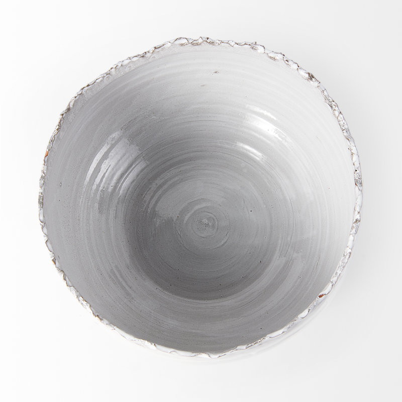 Larsen White and Gray Handcrafted Ceramic Decorative Bowl
