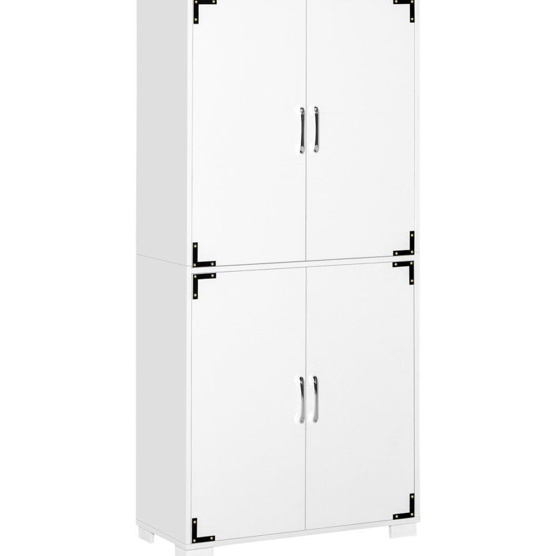 Armoire 4 portes avec tablettes de rangement pour garde-manger, blanc industriel pour la cuisine, la chambre à coucher, le salon, le vestibule et la tablette