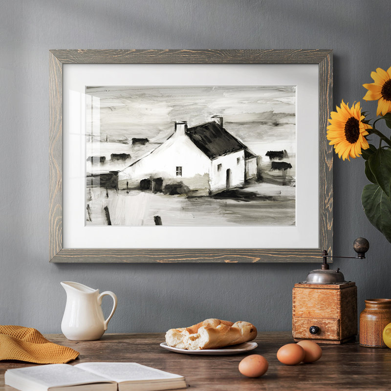 «English Farmhouse II», reproduction encadrée rustique avec tableau mat, H 18 po x l 26 po x P 1,5 po, Gris