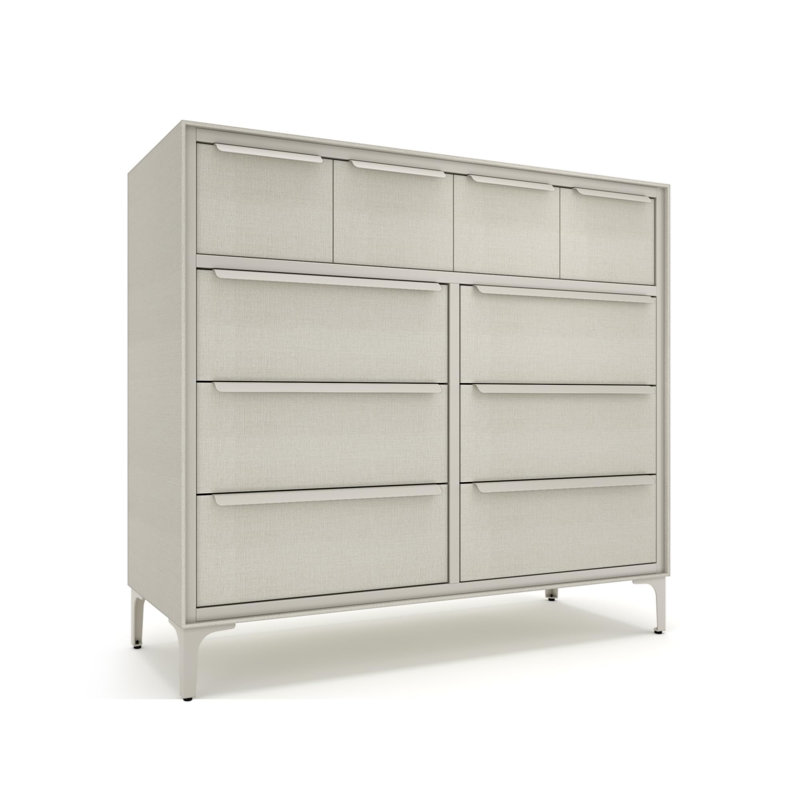 Naima 10 Drawer Fabric Dresser – Beige, 14"D x 39.2"W x 35.8"H (10 Drawers), Beige