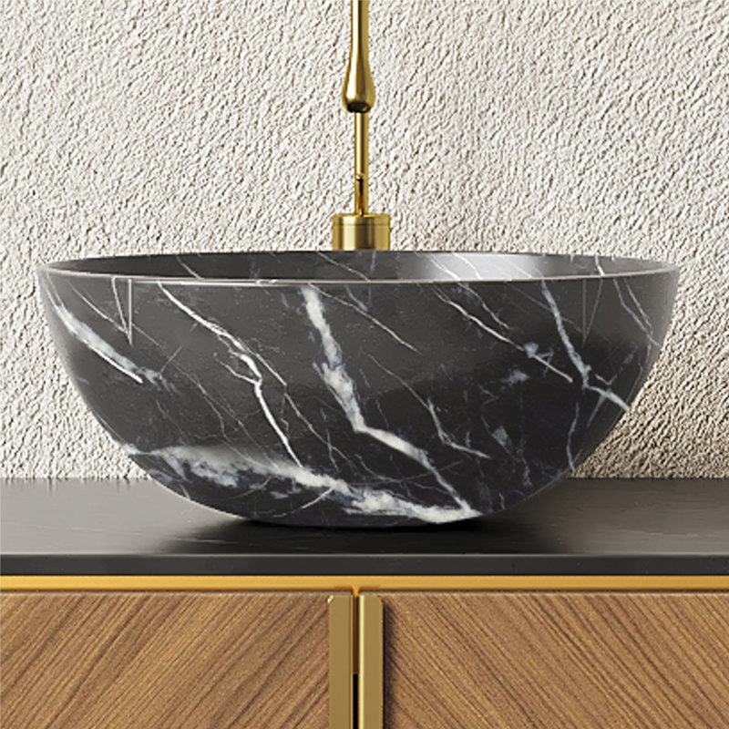 Lavabo de salle de bain 14 "en céramique avec motif pierre noir mat sans robinet
