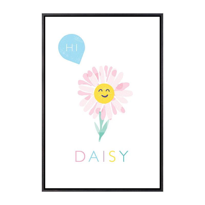 Marguerite - reproduction d'impression, Pas de tapis, Toile avec cadre noir patiné, H 26 po x l 18 po x 1,5 po