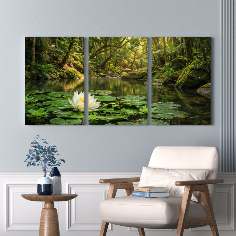 «White Water Lily Forest Stream», ensemble de 3 reproductions d'art sur toile tendues, 2030