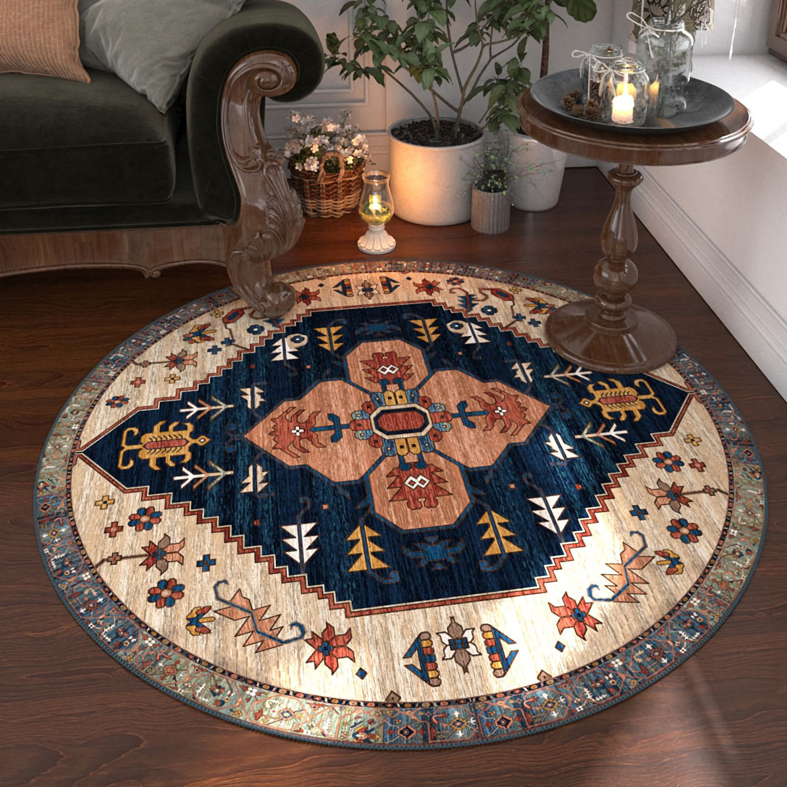 PURHOC Retro American Nordic Circular Carpet Living Room Bedroom Study ...