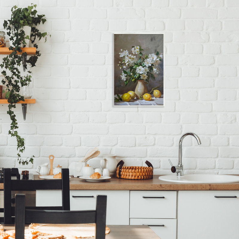 Plaque murale floral, citrons, nature morte, design par LSR Design Studio, H 15 po x l 10 po