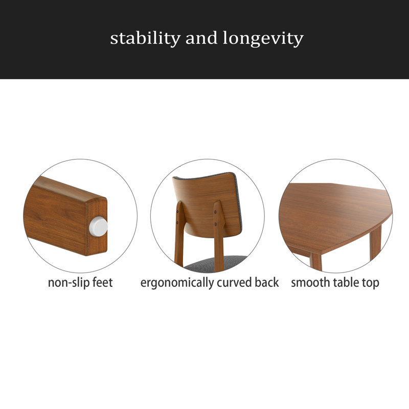 Ensemble de table de salle à manger de style Mid-Century moderne pour 4, 5 pièces table de ferme et 4 chaises rembourrées pour la maison, la cuisine, l’appartement