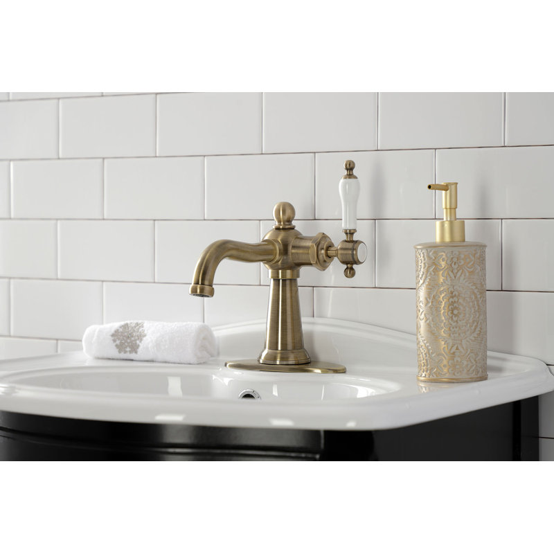 Robinet de salle de bain 1 poignée à fixation sur le comptoir avec poignée escamotable Kingston, Laiton antique