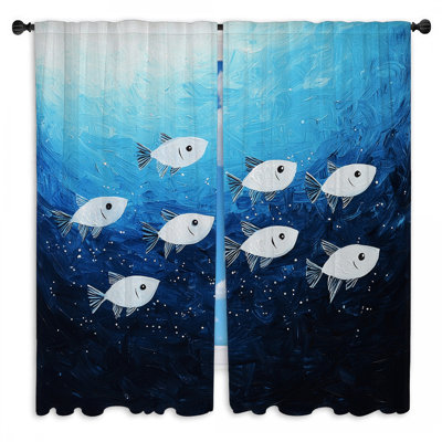 Rideaux de fenêtre poisson - rideaux contemporains marine - 2 panneaux