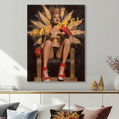 «Bad Girl Boss In Feathers And Boxing Gloves - Boss Woman», reproduction d'art murale