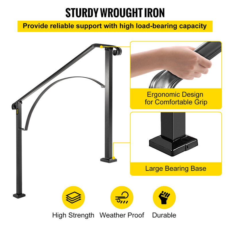 Matte Black Iron Arch Handrail for 3 or 4 Steps