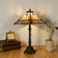 Lampe de table de style Tiffany avec abat-jour en vitrail fabriqué à la main et base en résine bronze, lampe de bureau de mission pour la décoration de bureau personnel