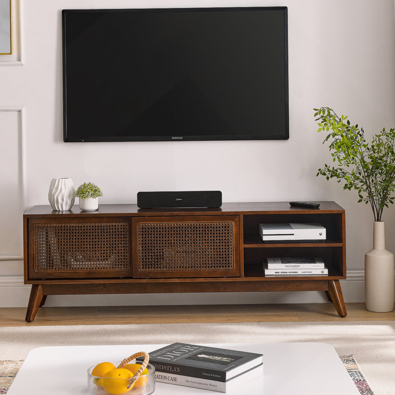Meuble télé 59 po Mid-Century Rattan Modern, Espresso