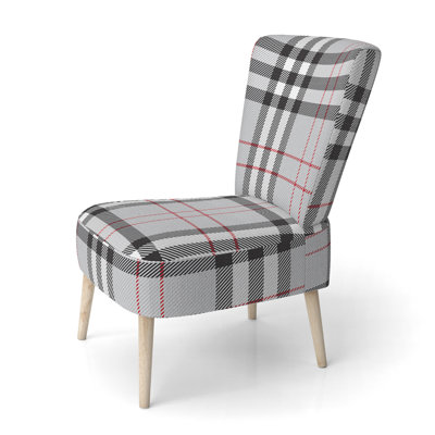 Chaise d'appoint rembourrée en velours à motif tartan à carreaux gris