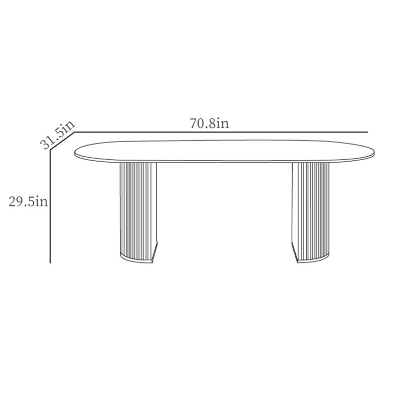 Image de la table de salle à manger ovale en pierre frittée, H 29,5 po x L 70,8 po x l 31,5 po