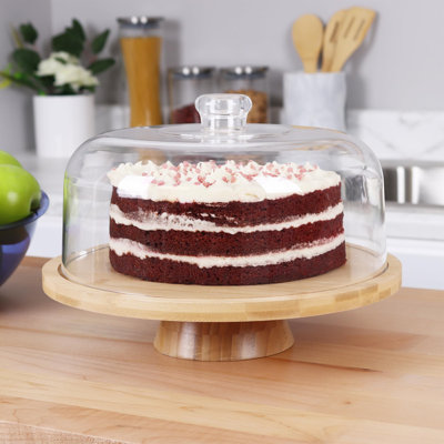 6 In 1 Large Bamboo Wood Cake Stand With Lid - Multiuse Wooden Cake Stand