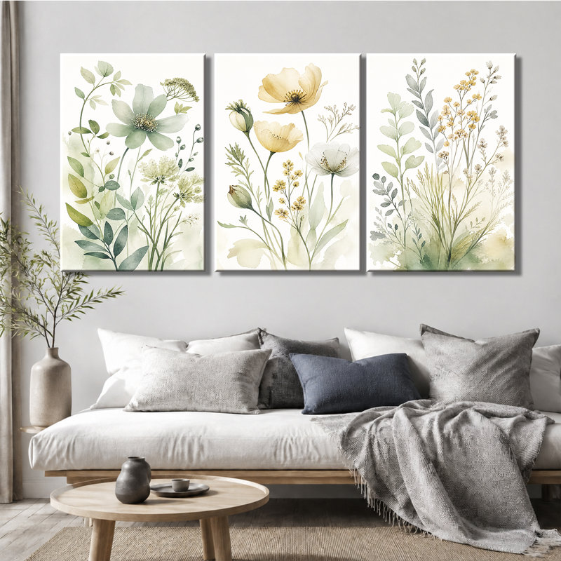 Tableau mural sur toile, aquarelle botanique de fleurs sauvages, 12 * 18 pouces * 3