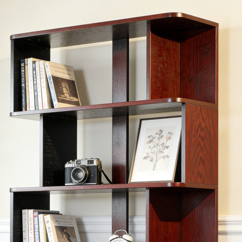 5-Tier Storage Geometric Bookcase,Open Shelf Simple Compartment Display Bookshelf Stand, Ox Blood Red